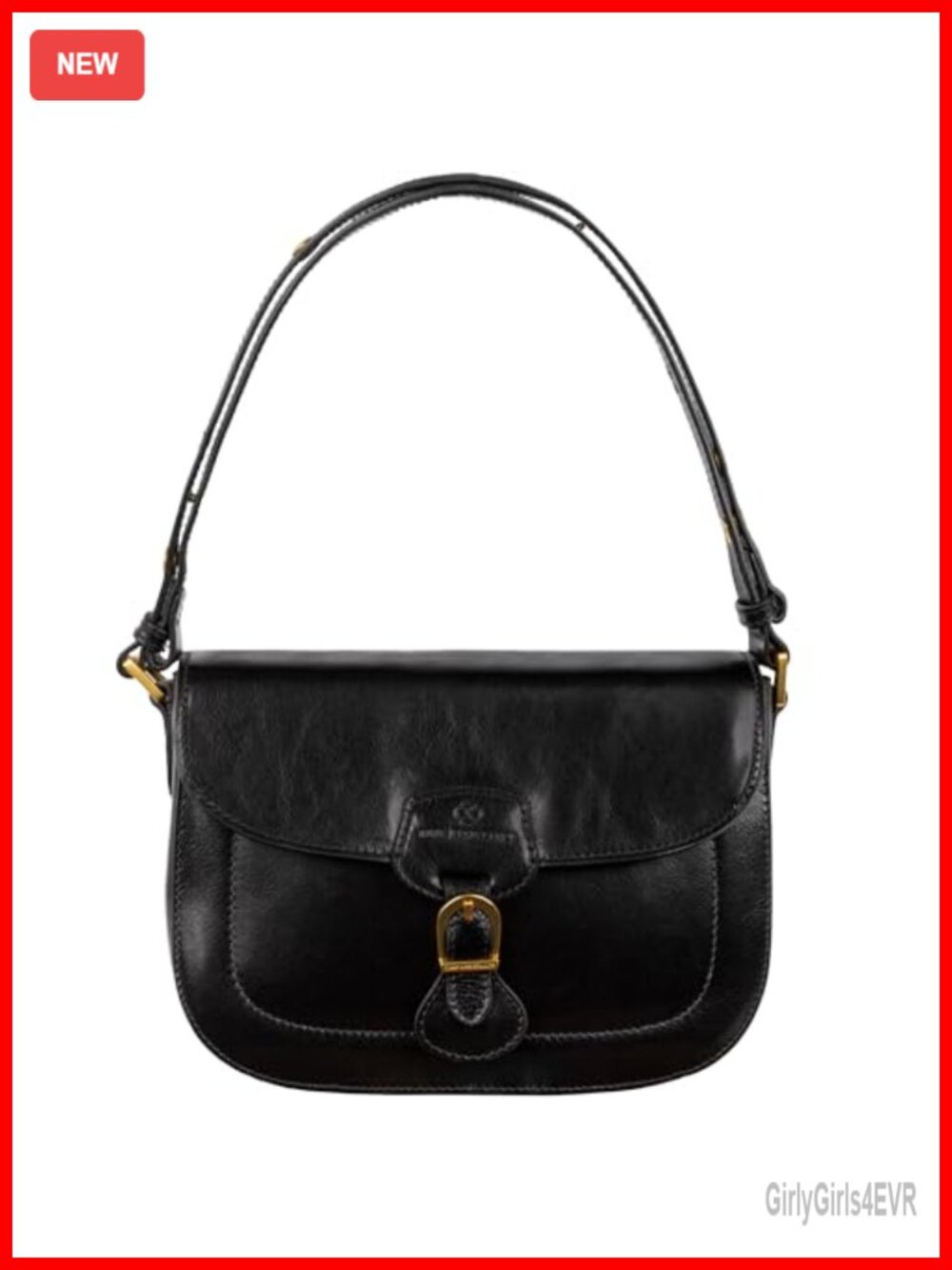 Full-Grain Leather Saddle Shoulder Bag Magnetic Closure Handbag for Women